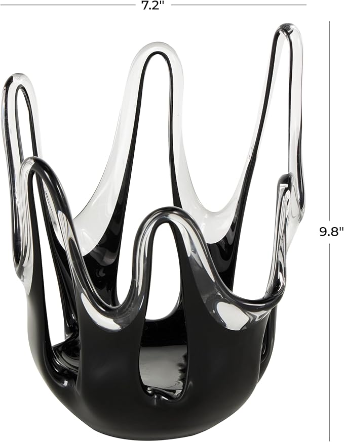 Deco 79 Glass Abstract Decorative Vase Centerpiece Vase with Wavy Oval Cutouts, Flower Vase for Home Decoration 7" x 7" x 10", Black