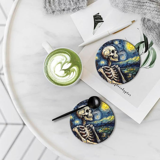 Coasters Set of 6 Ceramic Drink Coaster with Cork Base Modern Style Coasters for Mugs and Cups Office Kitchen 4 in