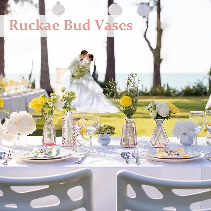 RUCKAE 22-Pack Pink Vintage Glass Bud Vases – Bulk Flower Vases for Weddings & Home Decor
