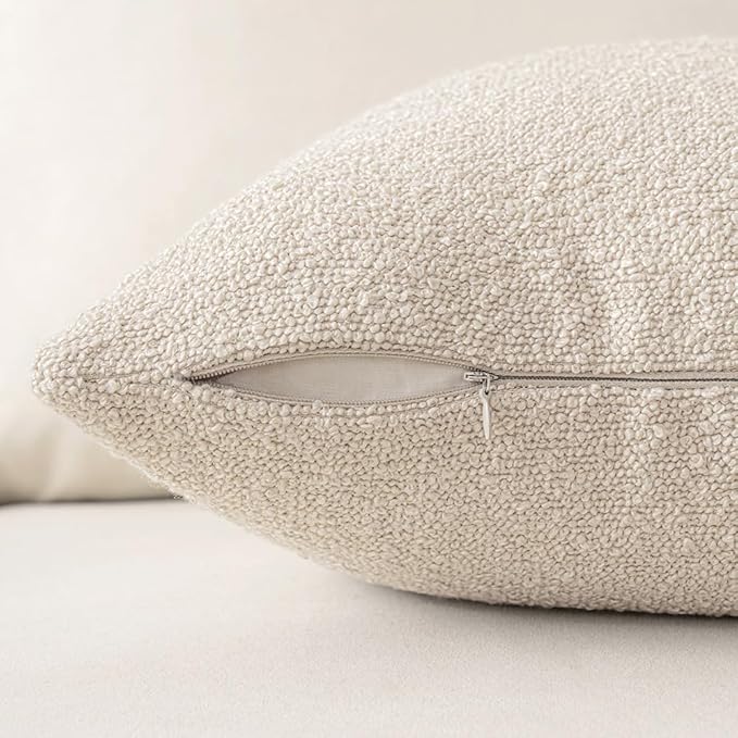 MIULEE 26x26 Christmas Decorative Euro Sham Throw Pillows for Bed Set of 2 Textured Boucle Neutral Winter Throw Pillow Covers Natural Beige Accent Solid Couch Pillowcase Sofa Livingroom Home Decor