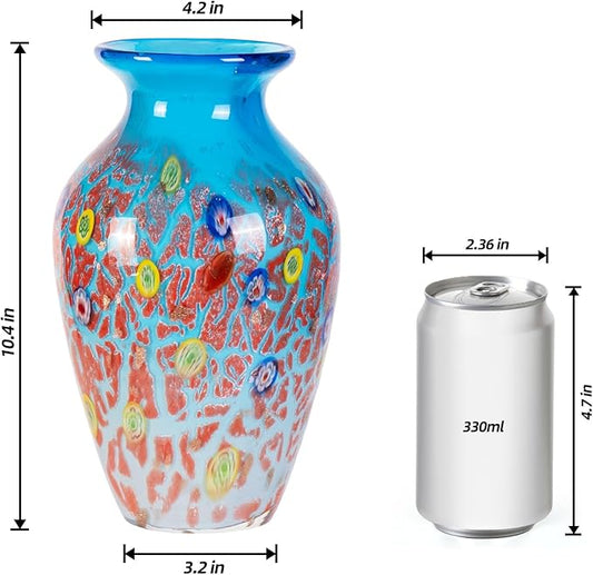 Glass Vases for Flower, Unique Hand Blown Blue Glass Vase, Modern Art Decorative for Home Living Room, Office, Table centerpieces, Bookshelves and Wedding Decorations (JG32)