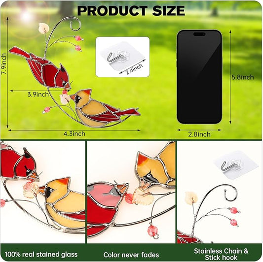 Ciarain Cardinal Suncatcher Stained Glass for Window Hangings, Red Birds Suncatchers for Windows, Cardinal Sun Catcher Gifts for Women,Best Gift for Christmas,Memorial Gifts for Loss of Loved One
