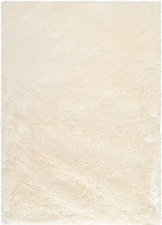 SAFAVIEH Faux Sheep Skin Collection 5' x 8' Ivory FSS235A Silken Glam 2.35-inch Thick Area Rug