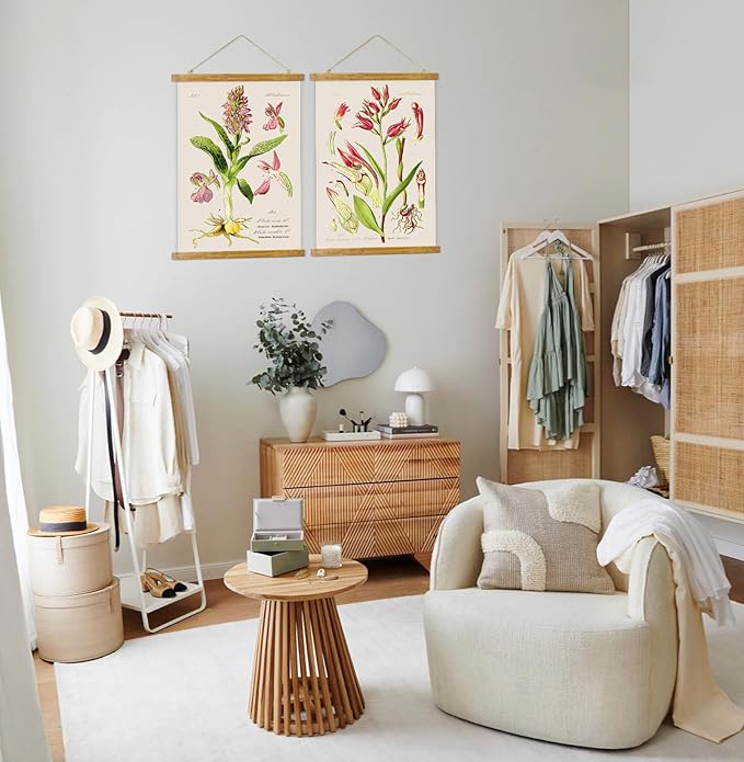 ABoby Vintage Flower Poster, Decorative Botanic Chart Wall Art Prints, Printed on Linen with Wood Frames, Ready to Hang