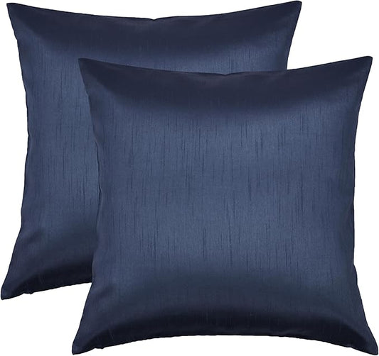 Aiking Home 24x24 Inches Faux Silk Square European Shams, Zipper Closure, Navy (Set of 2)