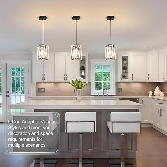 3 Pack Black Pendant Lights Kitchen Island, Kitchen Island Dining Room Light Pendant Lighting Fixtures High end Crystal Chandelier Over Island Table Modern Hanging Light for Bar Dining Room