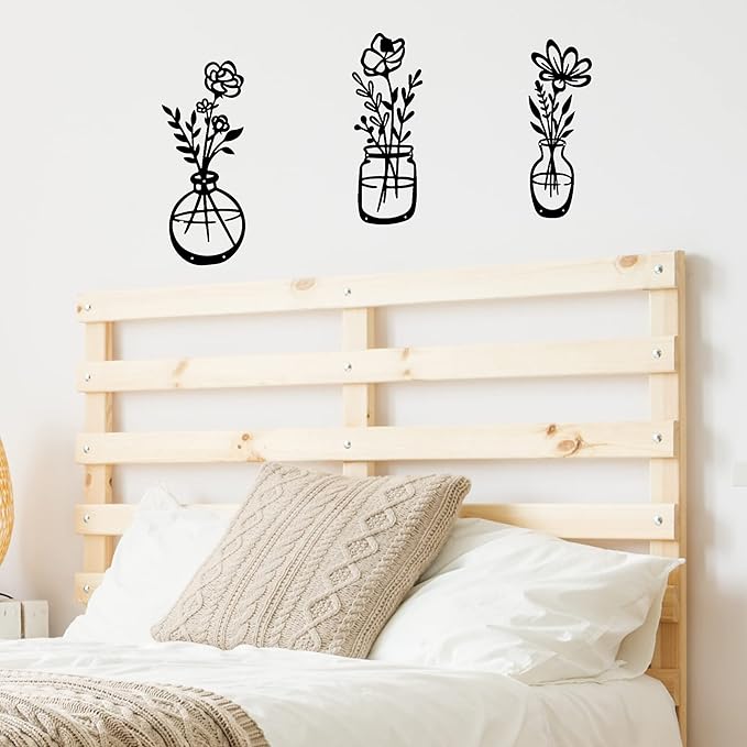 3 Pieces Black Metal Flowers Wall Decor Stocking Stuffers for Teen Girls Christmas Birthday Gifts for Women Wall Art Metal Wall Sculptures Hanging for Indoor Kitchen Bathroom Bedroom living room 14.56x5.9 inches