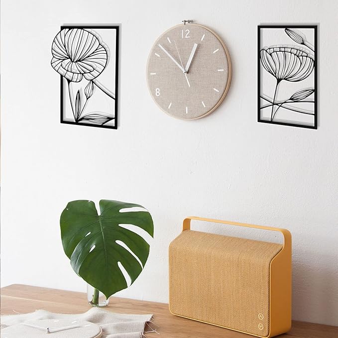 ESTART 4 Pieces Metal Lotus Wall Decor Abstract Floral Aesthetic Splicing Line Art Minimalist Wall Decor for Bedroom Flowers Hanging Wall Sculpture for Living Room Kitchen Office Yoga Room (Black)