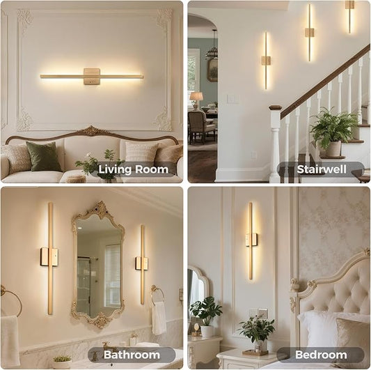 Gold Battery Operated Wall Sconces Set of Two Wireless,Modern Rechargeable Wall Lights Set of 2 with 10000mAh,Dimmable Led Wall Lamps for Living Room Bathroom Bedroom Hallway Headboard Indoor
