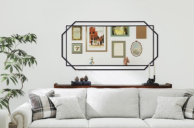 Black 60"x30.5" Full Length Wall Mirror, Large Bathroom Rectangular Mirror with Metal Modern Octagonal Frame, for Entryway,Living Room, Dining Room