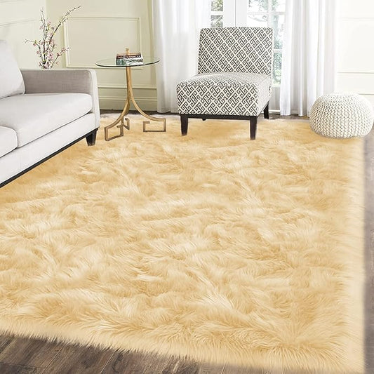 Latepis Large Area Rugs Yellow 6.7X10 Fluffy Shag Rugs Washable Faux Fur Rug for Living Room Plush Soft Fuzzy Rug for Bedroom Playroom Home Decor Rectangle