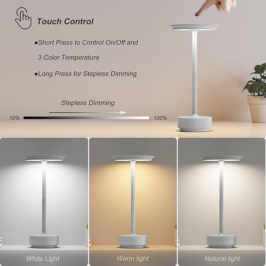 1 Pack Rechargeable Table Lamps Cordless, Portable 5000mAh Outdoor Table Light, 3 Color Stepless Dimming LED Table Lamp with Memory Function, for Home/Dinner/Patio/Restaurant.(Light Gray)