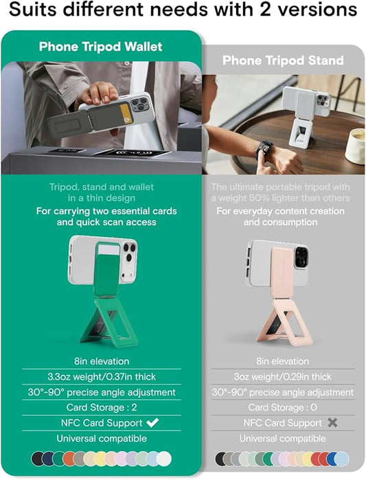 MOFT Phone Tripod Wallet for iPhone, Mulit-Angles, Lightweight & Portable Phone Stand, MOVAS Vegan Leather Magnetic Wallet, Strong Magnets, NFC Card Holder,Travel Essential, Oz Green (with Card Slot)