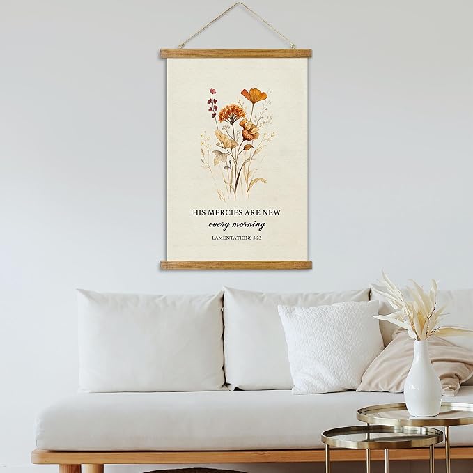 ABoby Christian Religious Poster, His Mercies are New Every Morning, Vintage Bible Verse Inspirational Quotes Floral Wall Art, Ready to Hang