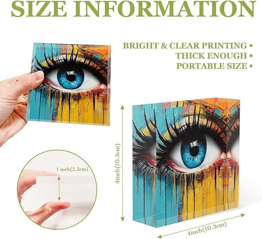 Decorative for Home Decor Paint Abstract Texture,Watercolor Eyes Acrylic Desk Decor 4x4 Tabletop Wall Sign - Presents for the Friends - Housewarming Presents
