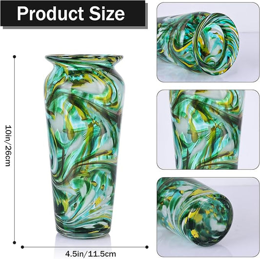 Blown Glass Green vase, Green Home Decorations, Modern Art Wide Mouth vase for Living Room Dining Table Coffee Table entryway TV Cabinet nightstand Centerpiece.
