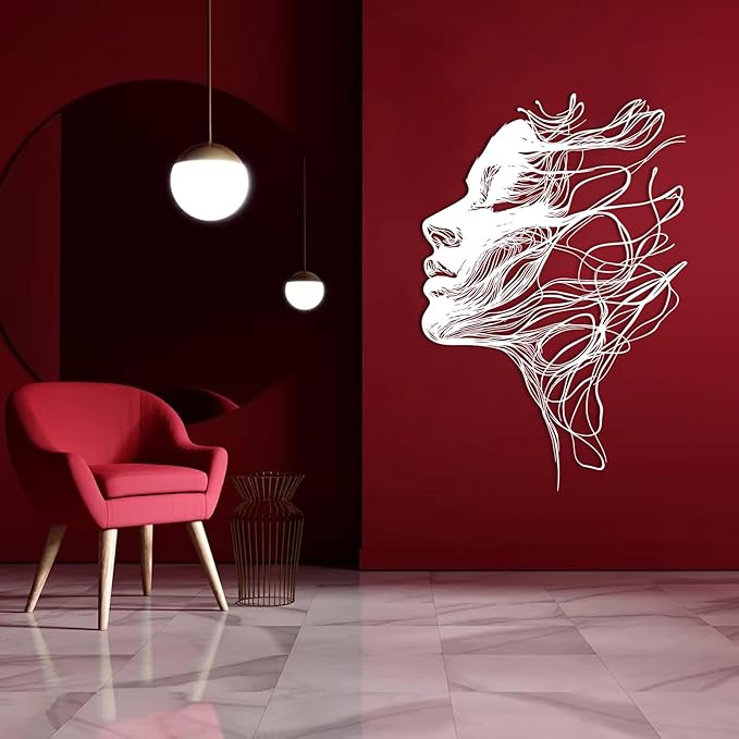 BIANGING Modern Woman Face Metal Wall Decor, Abstract Woman Face Metal Wall Decor, Abstract Female Line Wall Art, Minimalist Line Wall Art for Bathroom Living Room Bedroom (Black, 53"x35"/135x90cm)