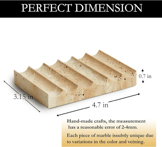 Elegant Natural Marble Soap Dish – Zen Stone Soap Tray – Rectangle Non-Slip Soap Holder for Bathroom and Kitchen - Jewelry Display Dish (Beige Travertine)