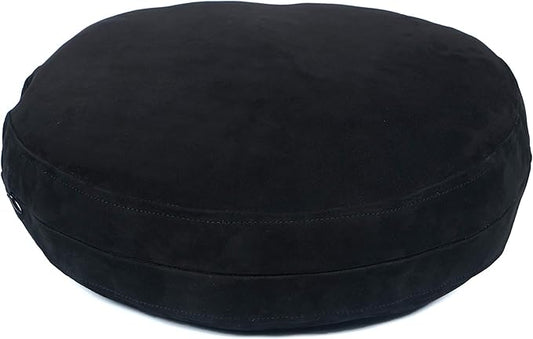 D DOLLY LAMB Lambskin Round Leather Pillow Cover - Sofa Cushion Case - Decorative Circular Cushion Throw Covers for Living Room & Bedroom - Black Suede Diameter 18 Inch