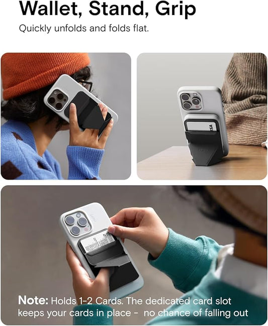 MOFT Magnetic Wallet Stand Compatible with iPhone 17/16/15/14/13/12 Series, Angle Adjustment & Magsafe Compatible MOVAS Phone Stand,Jet Black