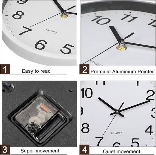 Inbagi 8 Pcs Wall Clock Large Silent Battery Operated Wall Clocks Modern Non Ticking Wall Clocks Bulk Decorative for Kitchen Office Living Room Home Bathroom Bedroom Classroom(White,10 Inch)