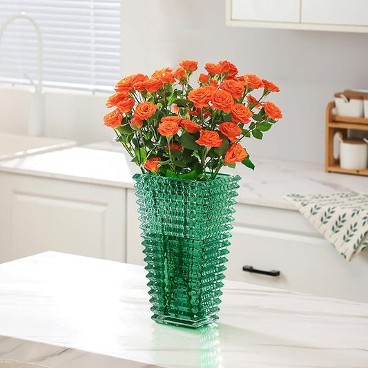 MCMCNCUIU Crystal Glass Vase, Large Crystal Vases for Flowers, Large Flower Vase, Green Modern Vases for Living Room, Bedroom, Kitchen, Dining Table, Mantle, Wedding, 11 Inches