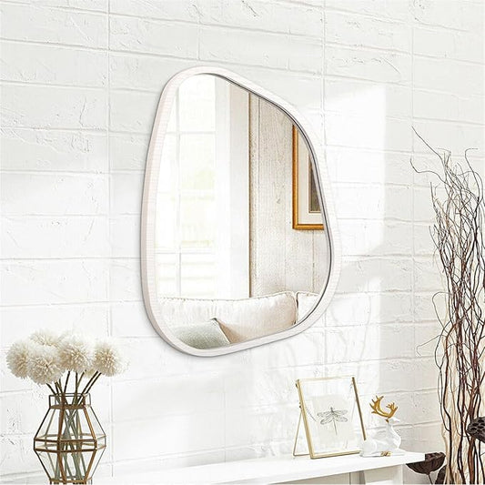 Irregular Wooden Framed Wall Mirror Modern Asymmetrical Unique Hanging Mirror Artistic Boho Mirror Decor Bathroom Vanity Bedroom Living Room Entryway Hallway 20"x16"