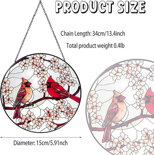 Cardinal Sun Catcher Stained Glass Window Hanging Cardinal Decor Gifts for Women Handmade Sun Catcher Decoration for Garden Home Housewarming Gift Valentine's Day Gifts(6 inch)