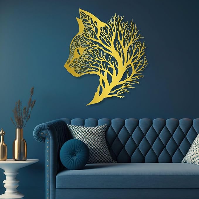 huefoam Cat Metal Wall Art, Tree of Life Wall Art, Cat Wall Decor, Metal Tree Wall Decor for Living Room, Bedroom, Bathroom (White, 30"×26"/76×67cm, metal art wall decor)