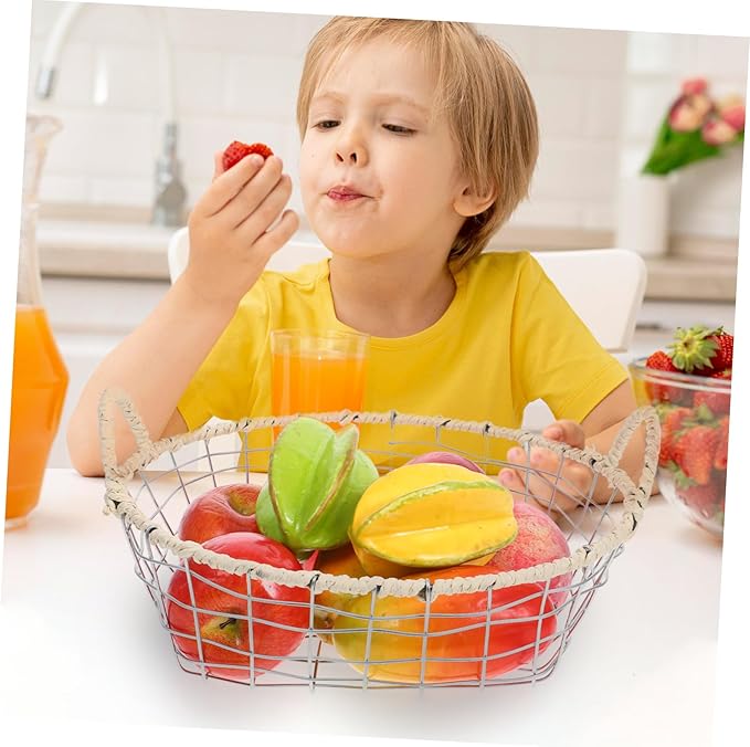 Toyvian 2pcs Wire Basket Storage Organizer Versatile Iron Baskets for Home Office Kitchen Decorative Containers for Fruits Bread and Office Supplies