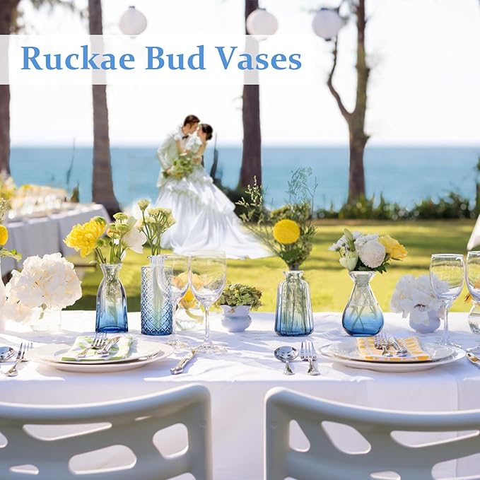 RUCKAE 22-Pack Gradient Blue Glass Bud Vases – Bulk Flower Vases for Weddings & Home Decor