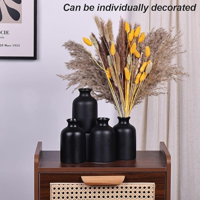 Black Bud Vases Set of 6 | Matte Ceramic Mini Vases for Home & Wedding Decor