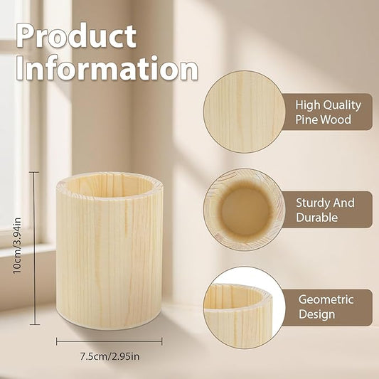 6 Pack Wood Pen Holder Unfinished Wooden Pencil Holder Pine Wood Pen Holder Stand for Desk Office Supplies Makeup Brushes Organizer (Round)