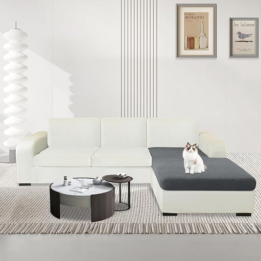 MAXIJIN Waterproof Sectional Couch Covers for L Shape Chaise Lounge 1 Piece Chaise Couch Cover, Couch Cushion Covers for Left/Right Sectional Sofa with Elastic Bottom (Chaise Cover, Light Gray)