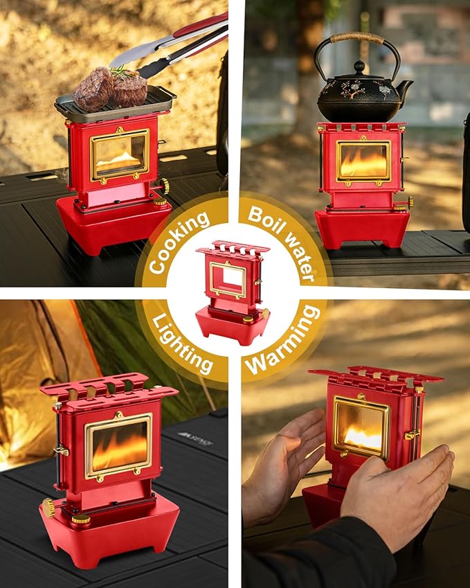 Camping Oil Lantern,Oil Lamp with Cooker Stove,Fuel Lamp for Outdoor,Portable Oil Lamp,Portable and Convenient for Heating and Cooking (Red)