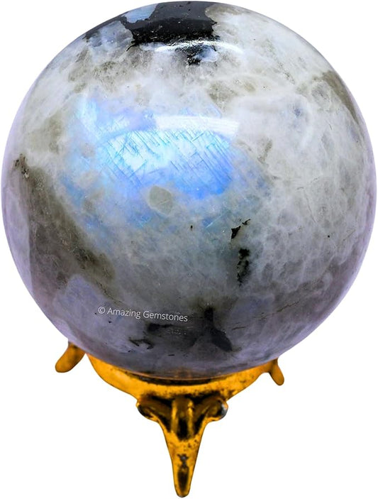 Amazing Gemstone Rainbow Moonstone Crystal Ball with Stand - 2.5 Inches Large Crystal Sphere Meditation Balls for Witchcraft and Decorative Balls