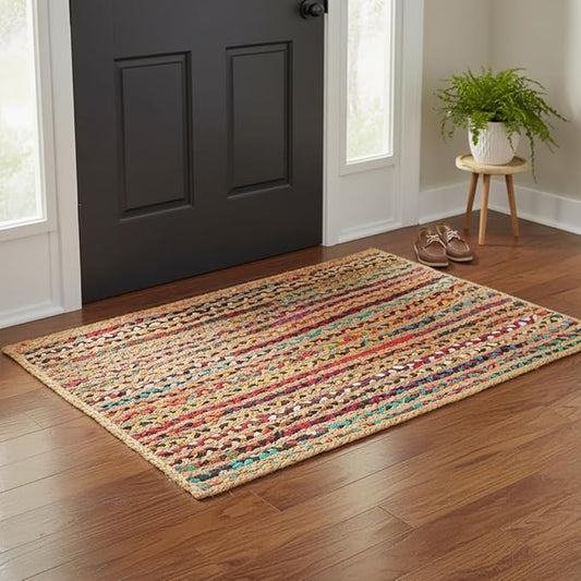 REDEARTH · Jute Cotton Chindi Area Rug - 2'x3' Rectangular Rug, Handwoven, Non-Shedding, Soft & Durable – Multi Tones for Home Décor in Living Room, Dining Room, Bedroom, Set of 2