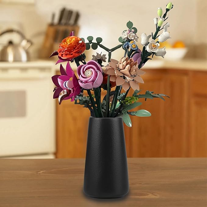 OTDCGI 6" Frosted Black Ceramic Vase – Set of 4 | Modern Minimalist Home Decor