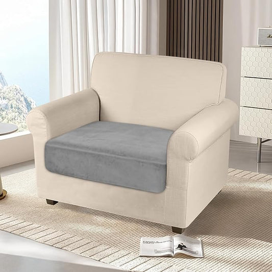 NAISI Couch Cushion Covers 1 Piece Velvet Stretch Sofa Seat Covers or Backrest Covers Soft Individual Couch Covers for Sectional Sofa(1 PC for Seat Cushion or Backrest,Light Grey)