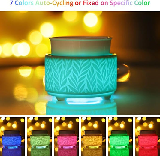 EQUSUPRO Wax Melt Warmer for Scented Wax Melts 3-in-1 Electric Ceramic Candle Wax Warmer Burner Fragrance Wax Melter for Home Office Bedroom Gift & Decor (White -7 led Light)