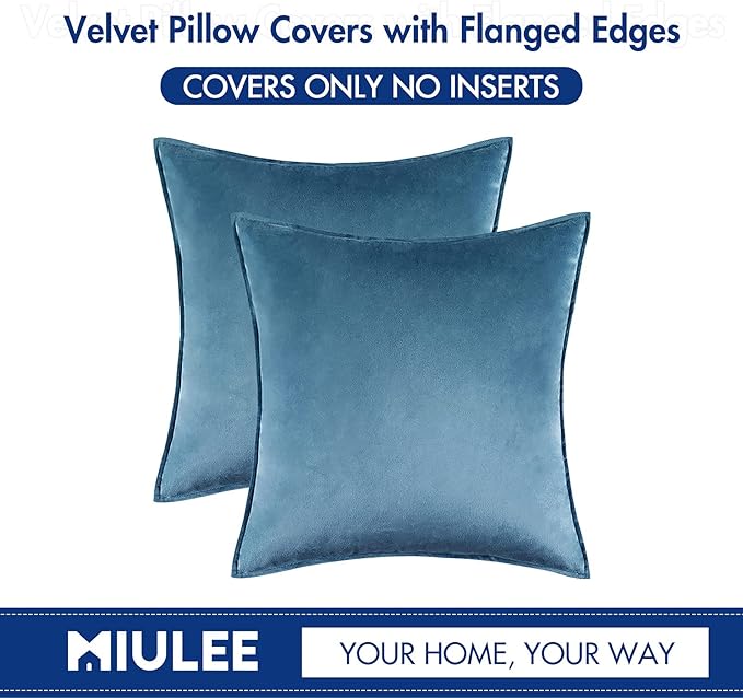 MIULEE Pack of 2 Decorative Velvet Throw Pillow Cover Soft Light Blue Pillow Cover Solid Square Cushion Case for Sofa Bedroom Car 18x 18 Inch 45x 45cm