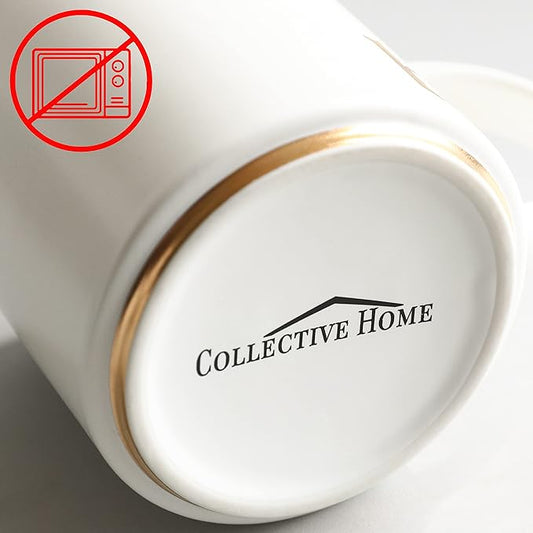 COLLECTIVE HOME - Monogram Ceramic Mugs, 15 oz Golden Initial Coffee Cups, Elegant Alphabet Tea Mugs, Elegant Personalized Mug with Gift Box, Unique Mug with Double Side Capital Letter (N)