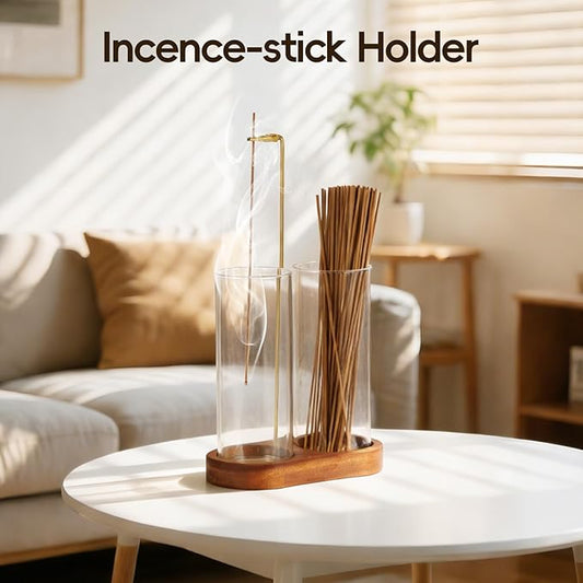 2 in 1 Incense Holder for Sticks, Glass Incense Burner with Storage, Upside Down Hanging Incense Holder with Ash Catcher for Meditation, Yoga, Spa Room & Home Decor