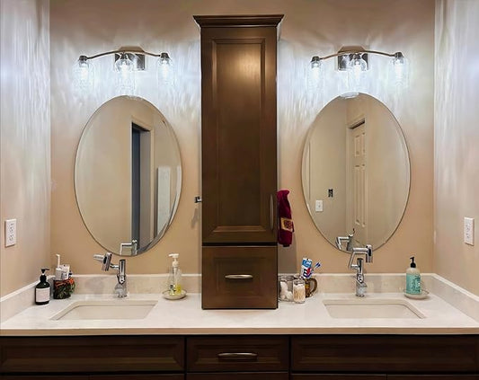 Frameless Oval Wall Mirror: Decorative Elliptical Mirrored Glass Vanity with Beveled Silver Edge for Bathroom Bedroom Livingroom Dining Room Entryway Hallway, 28 x 20 inch