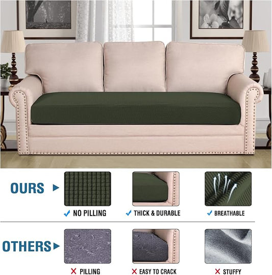 H.VERSAILTEX Super Stretch Individual Seat Cushion Covers Sofa Covers Couch Cushion Covers Slipcover Sets Thick Jacquard Textured Twill Fabric (1 Piece Sofa Cushion Cover, Olive)