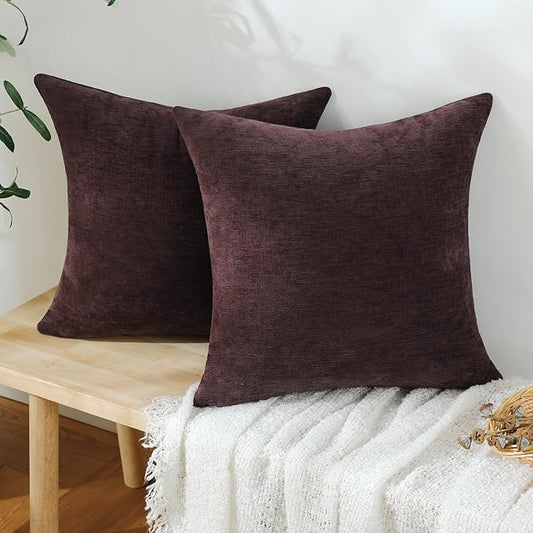Jeneoo Plum Purple Decorative Throw Pillow Covers Soft Chenille Comfy Square Couch Cushion Cases for Living Room Sofa Decor (Set of 2, 18 x 18 Inches)