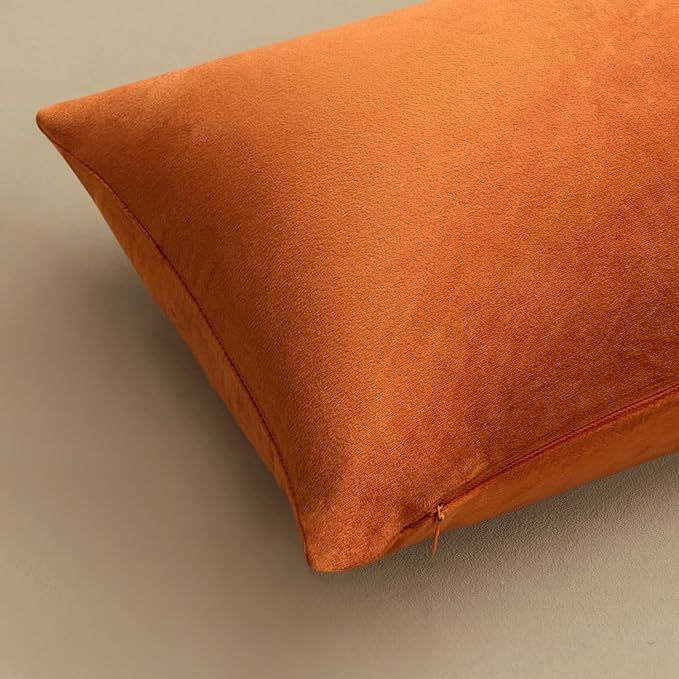 MIULEE Velvet Throw Pillow Covers 12x12 Inch, Pack of 2 - Orange, Soft Solid Small Decorative Pillow Covers Modern Luxury Home Decor for Couch Chair Sofa Bedroom Livingroom Car