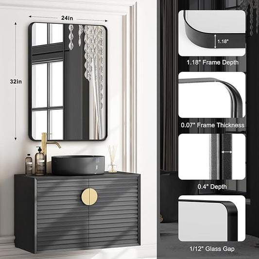 Bathroom Mirrors for Over Sink,1Pcs 24x32Inch Vanity Mirrors for Wall,Black Metal Frame Rectangle Mirrors for Bathroom Farmhouse Restroom,Hangs Horizontally or Vertically