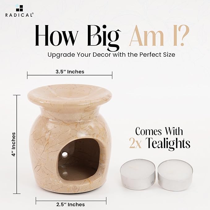Radicaln Marble Oil Burner 4" Inches Verona Handmade Candle Warmer & Aromatherapy Diffuser for Home, Ideal Oil Warmer, Aroma Diffuser, Essential Oils & Wax Melts