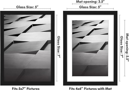 Americanflat 5x7 Picture Frame with Shatter-Resistant Glass - Use as 4x6 Frame with Mat or Display 5x7 Photo Without Mat - Streamline Collection - Picture Frames for Tabletop and Wall - Black
